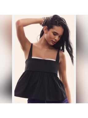 Maeve by Anthropologie Black Babydoll Square-Neck Camisole with Jeweled Trim